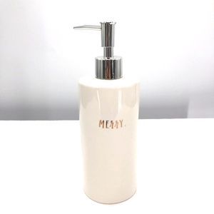 Rae Dunn Magenta MERRY Soap Lotion Dispenser Silver Pump Gold Script Ivory NEW